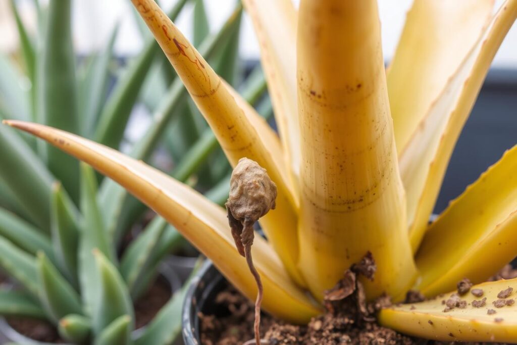 Overwatered aloe plant