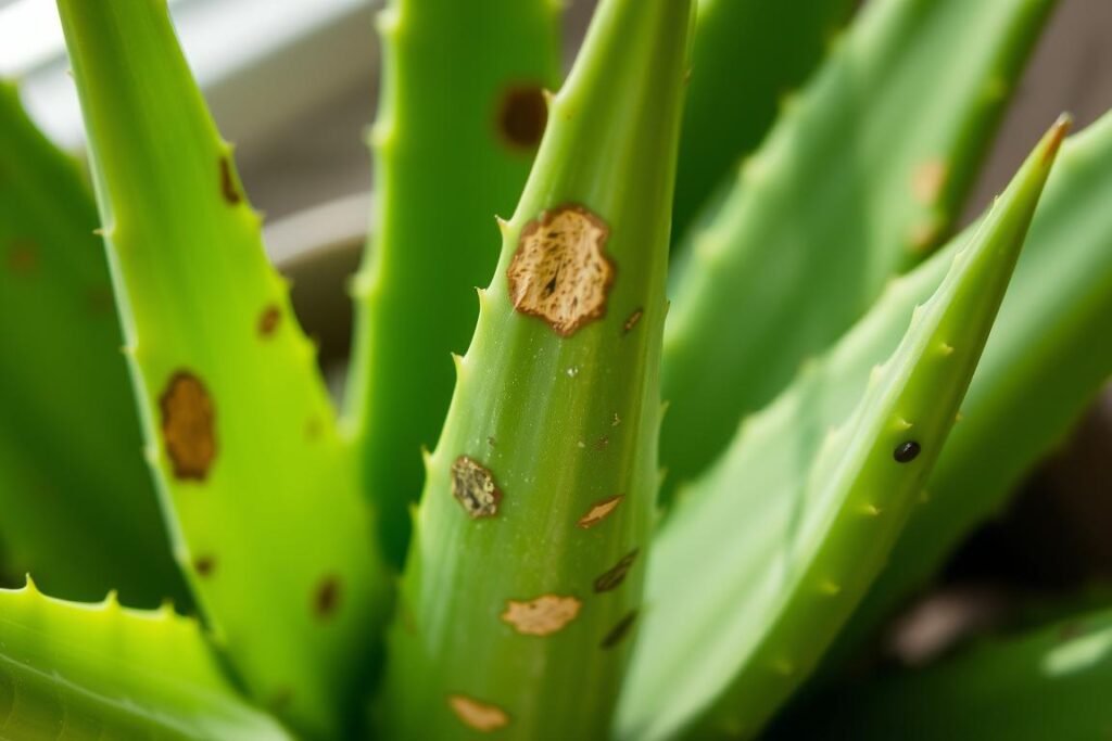 What causes brown spots on aloe vera leaves