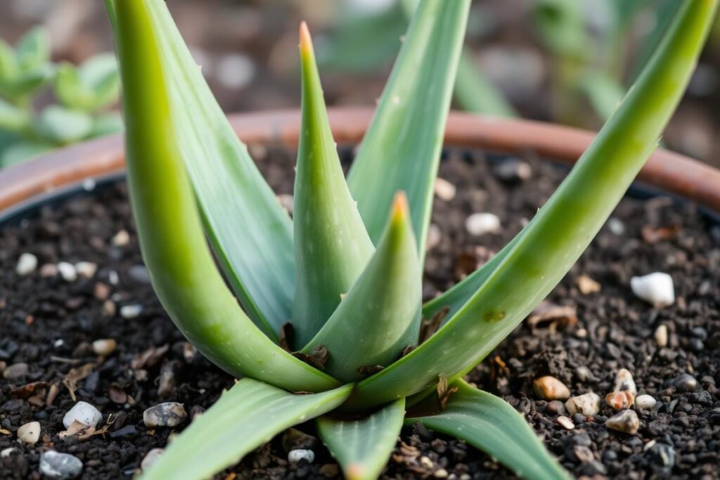 Aloe vera plant in soil