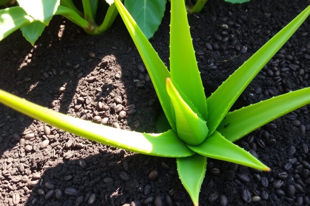 aloe vera soil amendment with coffee grounds